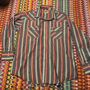 Ely Cattleman Retro Red and Blue Striped Western Pearl Snap Shirt